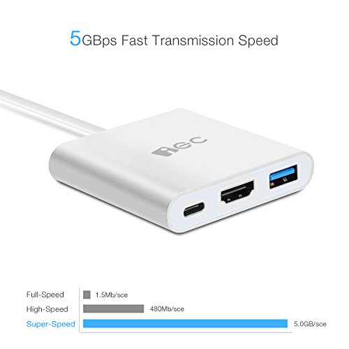 EC Technology Typ C USB 3.0 Hub mit Ladeanschluss&HDMI Port&Typ-C Port&USB 3.0 Port für Windows 7/8/10, Macbook OS 10.8 oder weitere Versionen, Chrome OS - 3