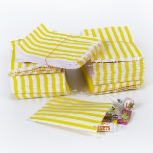 Paper Sweet Bags Striped 5 x 7 Inches - 1 Pack Contains 100 Bags - Yellow