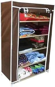 RAXON WORLD - Multipurpose|collapsible wardrobe|book case|cupboard closet|organizer for clothes|storage rack for kids|chappal stand|office and home use|5-Layer (Brown)