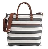 Große geräumige Baby Wickeltasche / Umhängetasche für unterwegs von Maus & Bär | praktisch & elegant | Babytasche inkl. Wickelunterlage und Befestigung für Kinderwagen, aus Canvas, grau / weiß - 5