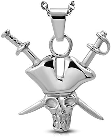 Stainless Steel Pirate Skull Sword Cross Biker Pendant