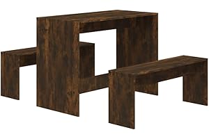 ‎VIDAXL vidaXL Essgruppe 3-tlg. Sitzgruppe Esstisch Tisch Tischgruppe Bank Esszimmerbank Esszimmergruppe Esszimmergarnitur Tischset Räuchereiche Holzwerkstoff