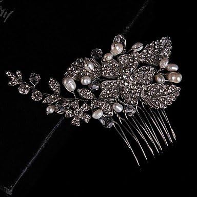MJW&amp;G Wedding Bride Flower Crystal Silver Fresh Pearl Rose Combs Hair Accessories , light purple