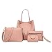 Produktbild Longzjhd Damen Schultertasche, 4Pcs Frauen PU Handtasche Umhängetasche Messenger Bag Card Paket Frau Dekoration Handtaschen Geldbörsen Brieftasche Schultaschen Teenager Mädchen