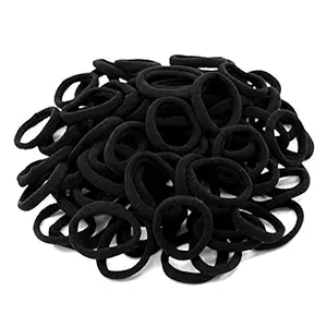 100 Pack Thick Elastics Hair Ties, Seamless Cotton Hair Bands, Large Stretch Hair Ties, Ponytail Holders Headband, Simply Hair Ties, Scrunchies Hair Accessories No Crease Damage for Thick Hair (black)