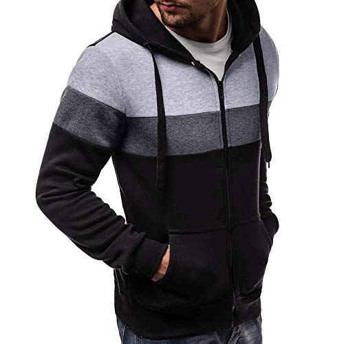 KPILP Strickjacke Herren Hoodies Windbreaker Langarm Herbst Winter Lose Patchwork Zipper Top Bluse Outdoor Sportwear Trainingsanzüge(Schwarz， M