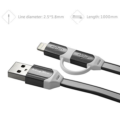 Kingyou 2 in 1 Lightning USB Kabel 1m Ladekabel USB Datenkabel geeignet für iPhone 6plus iPhone5c 5s iPad und Huawei Samsung Sony Usw Android Smartphones (Gray) - 3