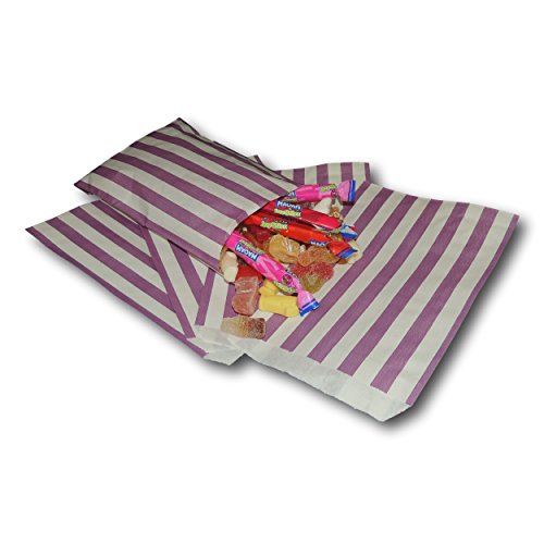 EPOSGEAR 100 Lila Süßigkeiten Streifen Papiertüten Süßes Geschenk Taschen Tüten 5" x 7" (125mm x 175mm) - Ideal für Geschenkläden, Hochzeitsbevorzugungen, Süßigkeiten Wagen, Buffets usw