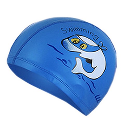 Z-linda PU Impermeable Gorros de Natación Infantil Niños Unisexs Nadar Protección de Orejas (Delfín Azul Oscuro)