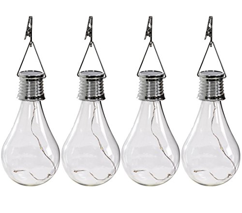 Dehner Solarleuchte, Solar-Glühbirne 4er Set, Durchmesser 7 cm, Glas, transparent, 14x7x7 cm, 2771996