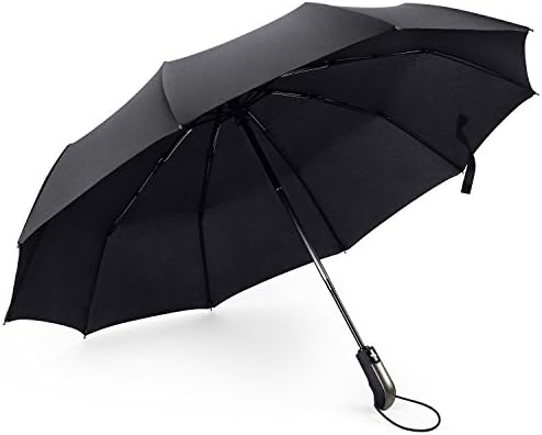 Coofan Windproof Compact Umbrellas Travel Umbrella Auto Open Close, Easy Touch Golf Umbrella with Light Reflective,10 Ribs Automatic Umbrella for Men and Women (Black)