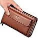 Produktbild Herren GeldbRse Leder Mit DoppelreiVerschluss Brieftasche Business Handgelenktasche Portemonnaie Clutch Unterarmtasche Mit Handschlaufe Herrentasche Tasche Portmonee Schwarz | Braun | Geschenk Wallet,Brown