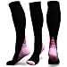 Produktbild Kompressionssocken, HCLKSTORE Kompressionsstrümpfe für Männer & Frauen, atmungsaktiv Anti-Blasen-Stoff Sportsocken für Radfahren, Flugreise,Joggen, Rennen, Fahren, Wandern, Tennis, Marathon, Triathlon (Schwarzrosa, S/M (Damen 4-6.5/ Herren 4-8))