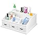 Popamazing Wooden Desk Makeup Organiser Cosmetic Holder Make Up Brush Cotton Pads Storage Drawers Dressing Desk Table Tidy Organiser/Box/Case/Caddy (White)