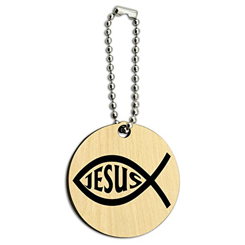 Graphics and More Ichthus Fish Christian Jesus Wood Wooden Round Key Chain