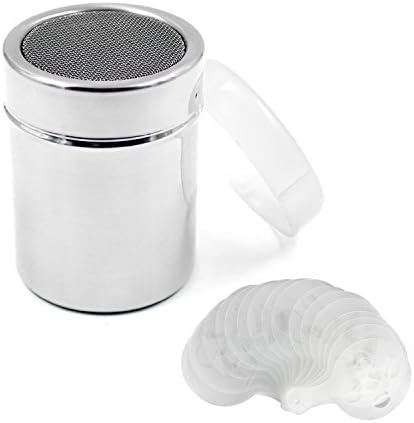 Almondcy Cocoa Flour Coffee And Chocolate Stainless Steel Salt Dispensers + 16pcs Cappuccino Coffee Stencils Template Duster Spray Art