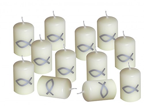 12 Kerzen Votiverze Kommunion Tischdeko Konfirmation Fisch silber - 2