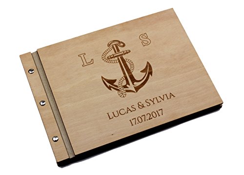 Gästebuch aus Holz zur Hochzeit, Geburstag, Jubiläum personalisiert Hochzeitsbuch Hochzeitsgästebuch graviert Individuell Wunschlogo Wunschnamen Wunschdatum