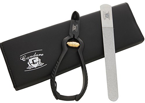 CANDURE® Professional Black Nail Clippers Nippers for thick nails, Ingrown nails, 13,97cm Curved blade for all types of nails (Black&Gold) - plus 6" nails file
