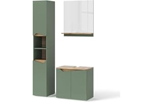 Vicco Set di mobili da bagno Marelle, Verde/Artigianale, 3 parti, con colonna