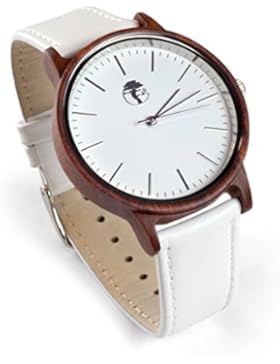 [Gesponsert]Viable Harvest Herren Holz Uhr, Natürliches Rot Sandelholz Echtes Lederband Weiß