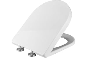 Ibergrif M41001 Pokrywa WC, Deska Toaletowa z Wolnym Opadem w Kształcie D, z Funkcją Szybkiego Demontażu do Łatwego Czyszczenia, Biała