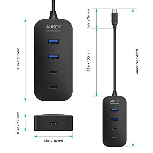 AUKEY USB C HUB ( 2 Port USB 3.0 + 2 Port USB C + 1 Port USB C mit PD) USB Type C HUB für New Macbook, Macbook Pro 2016, Google ChromeBook Pixel 2015, usw. - 7