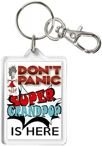 Don't Panic - Super Grandpop is Here, Novelty Keyring, Keychain, Can be Personalised, Excellent Birthday, Christmas, Anniversary, Father's Day, Congratulations Gift for Grandad