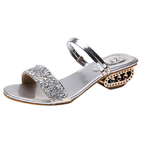 MIRRAY Womens Sandals Flip Flops Sequin Rhinestone Casual Fish Mouth Oxford Wild Shoes Ladies Strap High Heel Slippers