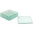RnT Set Of 6 Clear Tempered Glass Coasters Square Shaped Heavy Duty Heat Resistant Premium Quality Office Desk Living Room Kitchen Home Kitchenware Household Essentials 10x10cm