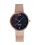 SIX Damen Armbanduhr, Mesh-Armband Uhr, Ziffernblatt, Schlichtes Design, Box, schwarz, roségoldfarben (274-453)