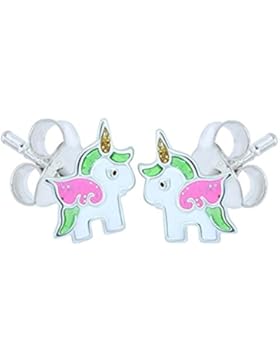 Grün/Pink Einhorn Ohrringe–Sterling Silber