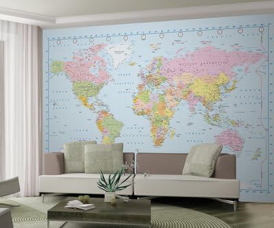 Large Wallpapers Murals (Including Manufacturer's branded Paste) - Various Themes Eg. Nature, Cities, Transportation, World Maps etc. - Size :3.15 Metre (Wide) x 2.32 Metre (High) (WORLD MAP - COLOUR)