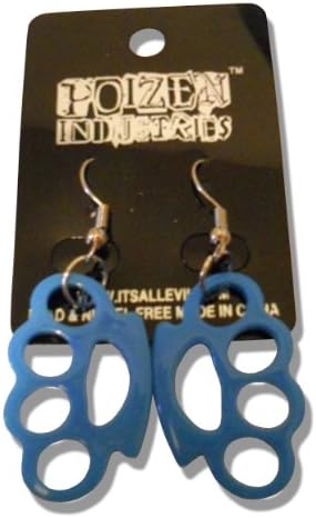 Poizen Industries Blue Knuckle Duster Punk Emo Gothic Psychobilly Hook Earrings - 3 cm x 1.8 cm