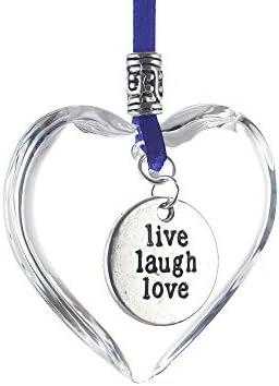 Glass Heart Decoration Purple Ribbon 'Live Laugh Love' Charm