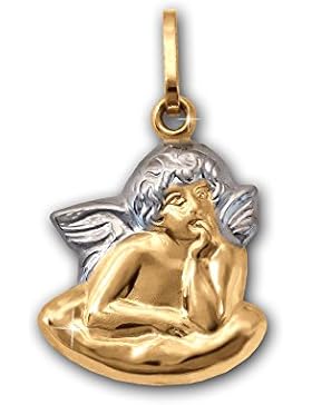 CLEVER SCHMUCK Goldener Anhänger figürlicher Engel klassisch, Engelsflügel und Engelshaare in weiß, bicolor glänzend...