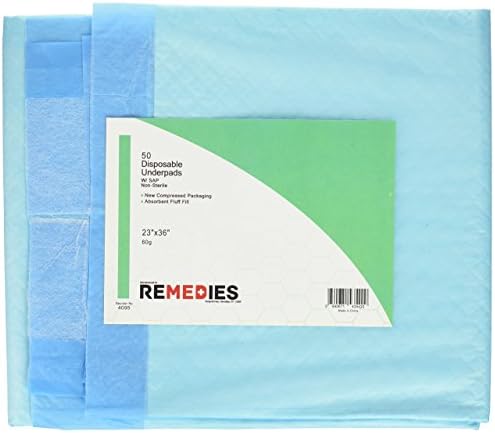 REMEDIES Disposable Incontinence Bed Pad - Super-Absorbent Under Pads, 60 X 90 cm, 60 Gram (50 Count)