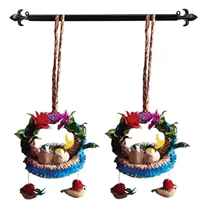 PSK PET MART Artificial Bird Nest chidiya with Hanging Nest for Hotel, Home, car D?cor Decorative Showpiece Combo