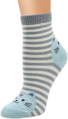 Cat Striped Socks Women,DSUK Female Cosy Cute Cats Footprint Stripe Cotton Crew Socks Fashion Causal Animals Cartoon Design Elastic Stretchable Colorful Crew Ankle Calf Socks Blue