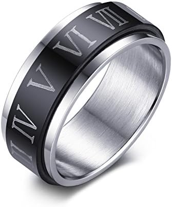 Lekima 8MM Ring Roman Numerals Rotatable Spinner Stainless Steel Wedding Band Jewellery Gift For Men #Q (Gift Bag Included)
