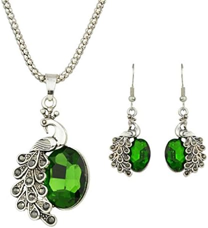 GYJUN Beautiful Colorful Rhinestone Peacock Pendant Necklace Earrings Set , jewelry set