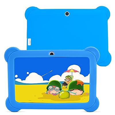 Yuntab Tablette 7 pouces 8 Go HD 1024 X 600 Android 4.4.2 KITKAT Tablet PC Tablette Tactile WiFi Support 3D Jeux, Google Play Store, Youtube, Netflix, Jeux 7 pouces avec Etui en Gel de silice (Tablette Blanche, Etui Bleu)