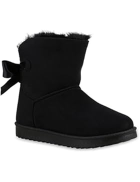 Stiefelparadies Warm Gefütterte Stiefel Damen Stiefeletten Schleifen Satinoptik Schuhe Bequeme Schlupfstiefel...