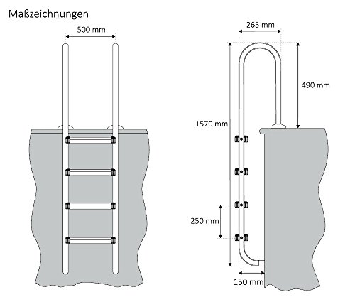 Zelsius – V2A Edelstahl Pool und Schwimmbad Leiter für Swimming Pool, mit rutschhemmenden Gummi pads auf den Sprossen, mit 3 oder 4 Stufen (mit 4 Stufen) - 4