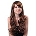 Bigood 68cm Medium hairstyle long curly Inclined bang Fluffy Dark brown wig