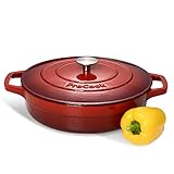 ProCook - Cocotte Basse Faitout Bas 28cm - Fonte Émaillée - Compatible Induction - Dégradé Rouge - 3,9 L
