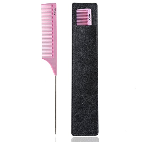 xnicx 608 Pink Tail Comb Pin Tail Comb Up to 180? Heat Resistant Rattail Comb Parting Comb with Non-skid Paddle Anti static Parting Comb Pintail Comb
