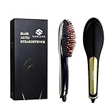 The New Version Digital HAIR STRAIGHTENER: ALLTOP Digital Anti Static Ceramic Hair Straightener Heating Detangling Hair Brush Paddle Brush For Faster Straightening Styling, Black and Gold