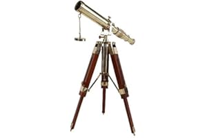 MALLA INCORPORATION ; A TRULY HANDCRAFTED FOR YOU Malla Inc. Telescopio náutico de latón vintage sobre trípode de madera, telescopio de escritorio antiguo para decoración del hogar y accesorios de mesa, telescopio náutico de cristal espía para