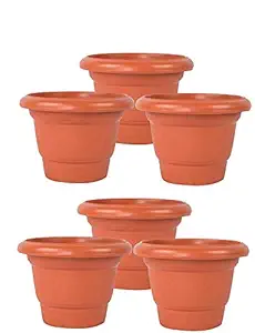 HARISWARUP Plastic Pot, Brown, Medium, 6 Pieces